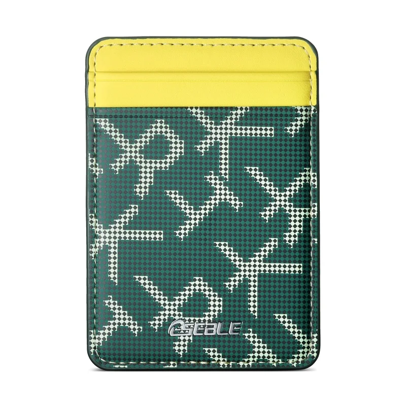 Ultradünnes PU-Leder-Portemonnaie mit zwei Kartenfächern für MagSafe, magnetischer Kartenhalter, geometrisches Buchstabenmuster, für iPhone und Samsung-Serien. – Detail 2