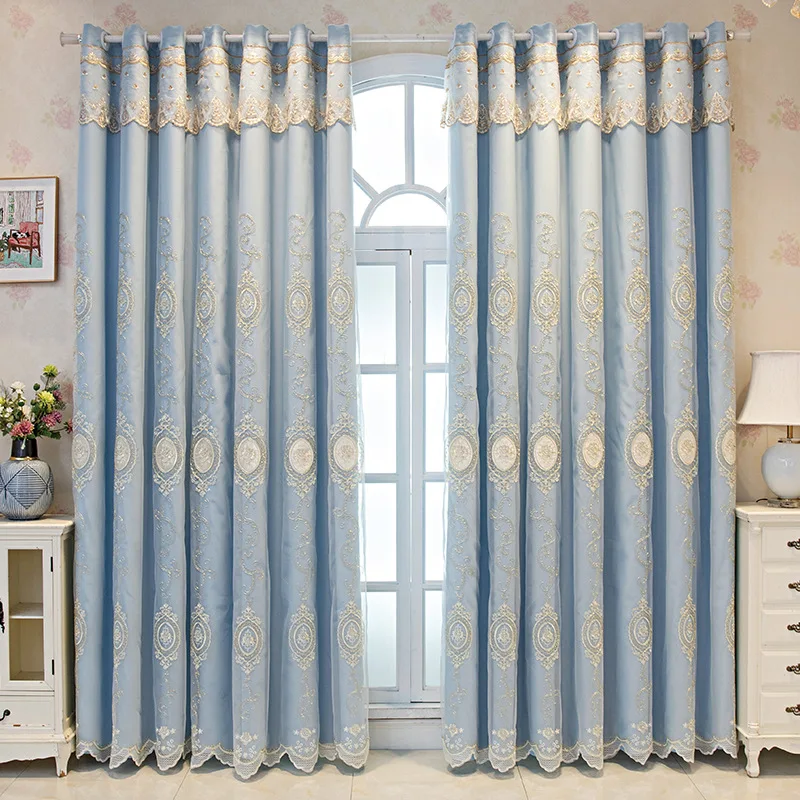 1 Panel 132cm Width European Double Layer Curtain with Valance for Living Room Bedroom Embroidered Luxury Curtain