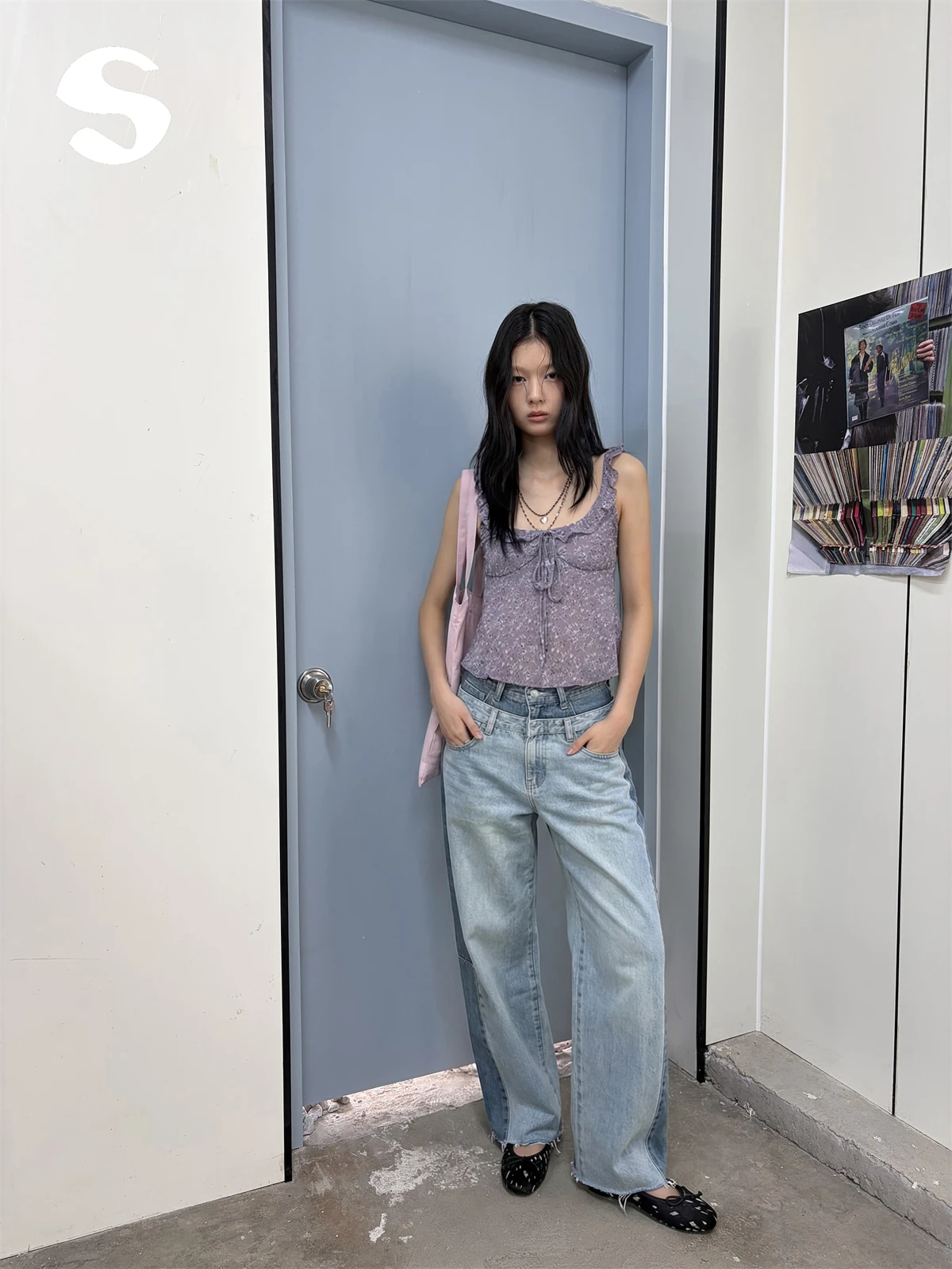 

Джинсы женские свободного кроя с широкими штанинами, прямые, с двойным поясом, в стиле колор-блок, ретро, удобные, из денима