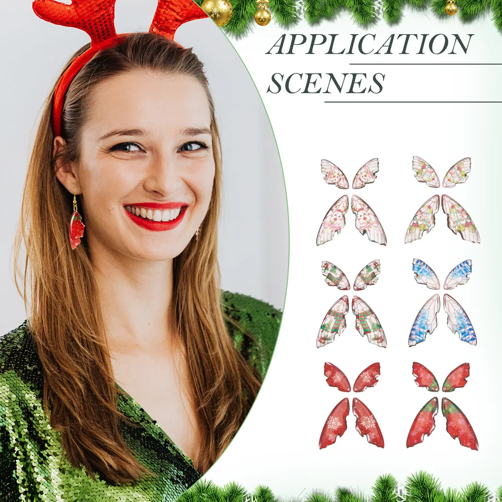 30Pairs Christmas Theme Epoxy Resin Wing Pendants Charms for DIY Earrings Jewelry Making Findings Christmas Gifts