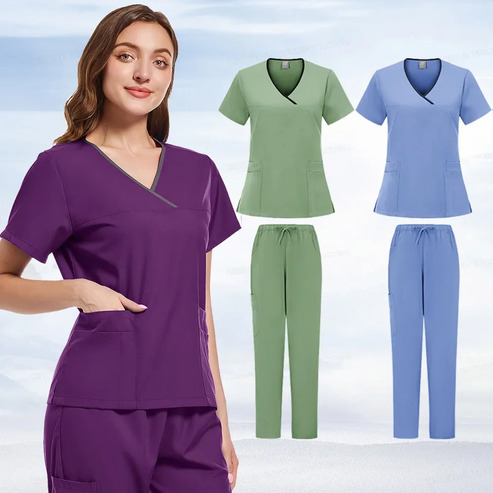 

Nurse at the hospital, pet shop, doctor, dentist clinic surgical uniform medical short-sleeved top + pants set