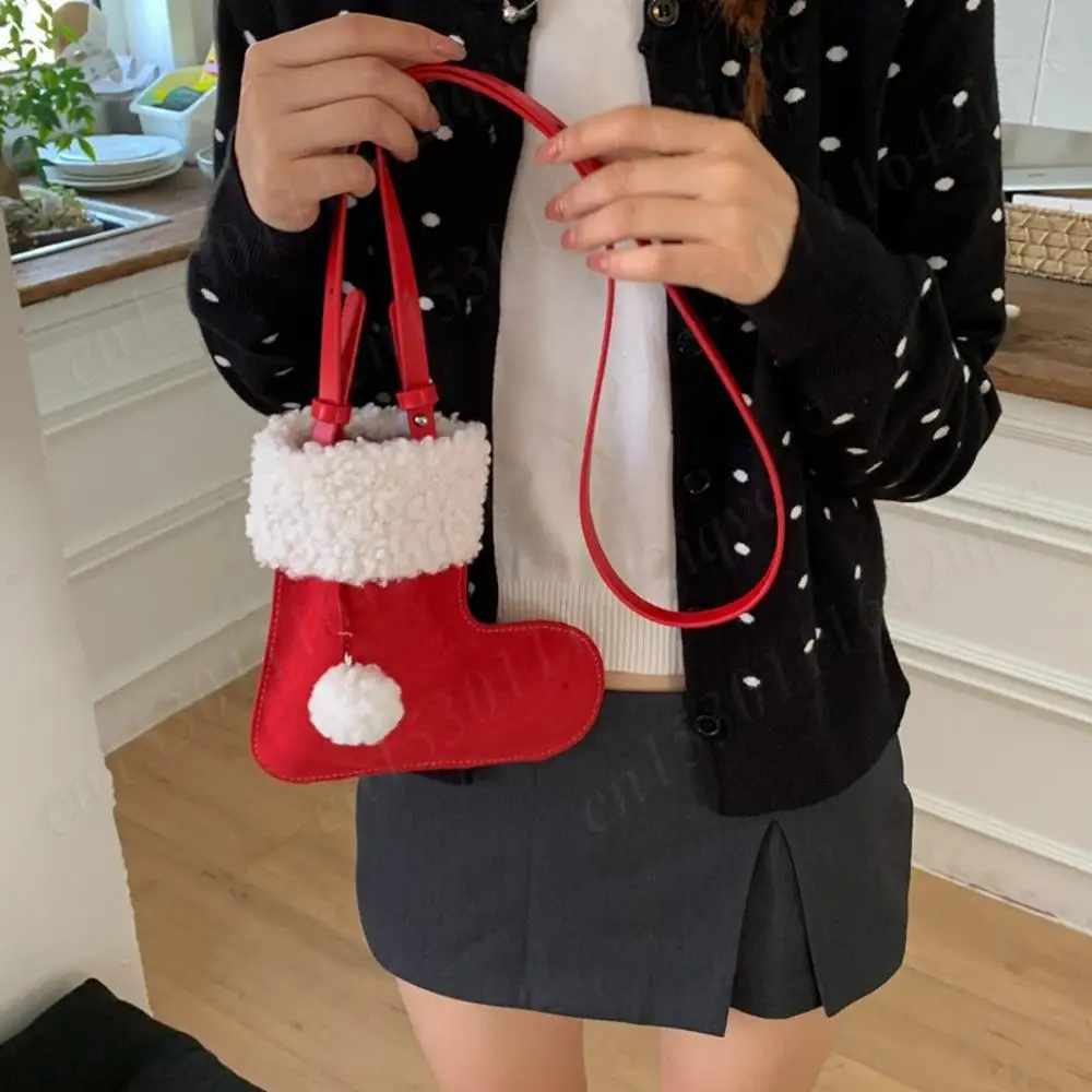 

Рождественская плюшевая сумка из искусственной замши, сумки через плечо в форме носка, зимняя сумка на плечо, милая маленькая сумка для телефона, женские дизайнерские сумки