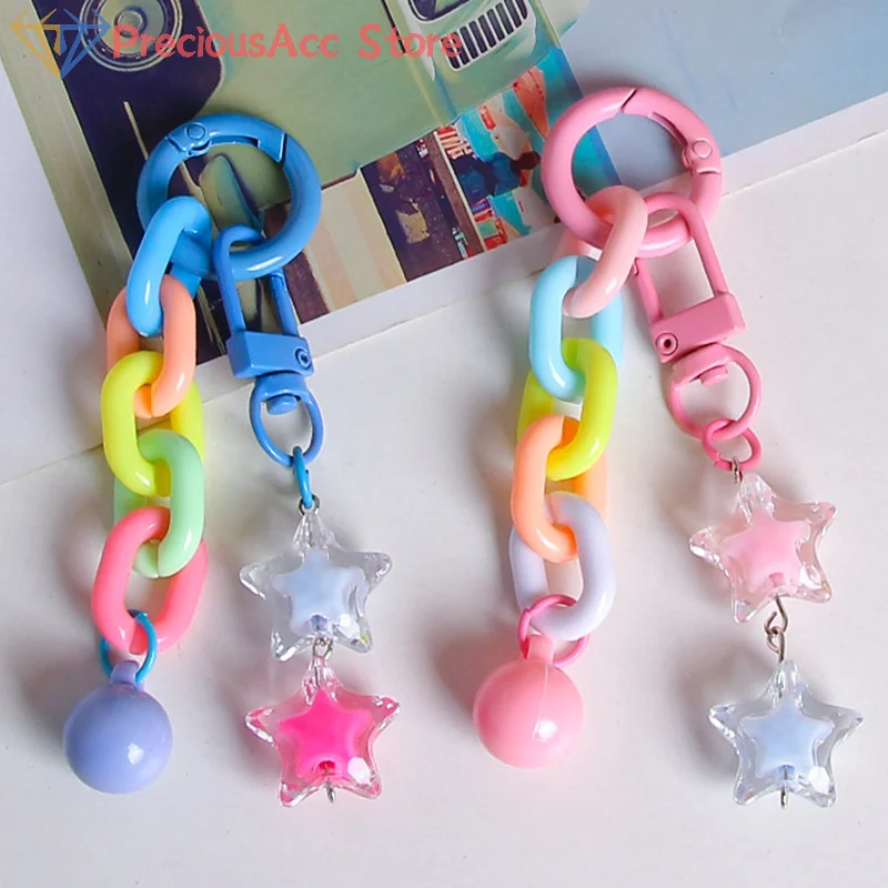 Colorful Candy Colors Star Chain DIY Keychain High Quality Acrylic Pendant For Women Girls Backpack Keyring Charms Gifts