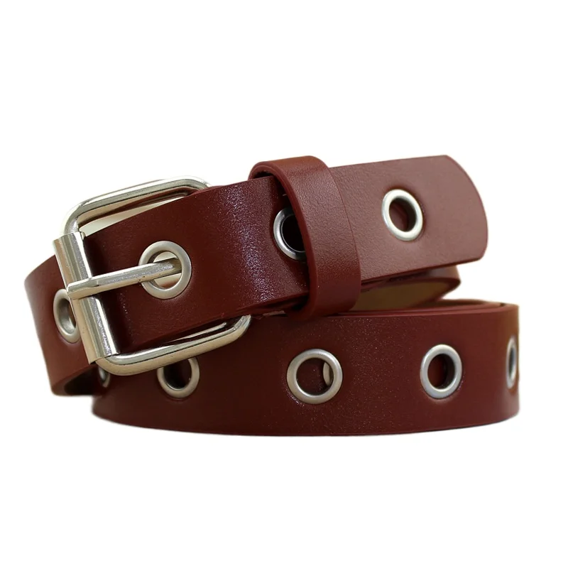 

Burgundy Female Belt Pin Buckles Leather Belts for Women Hollow Waist Belt for Trousers Black White Ladies Waist Belt Coffee