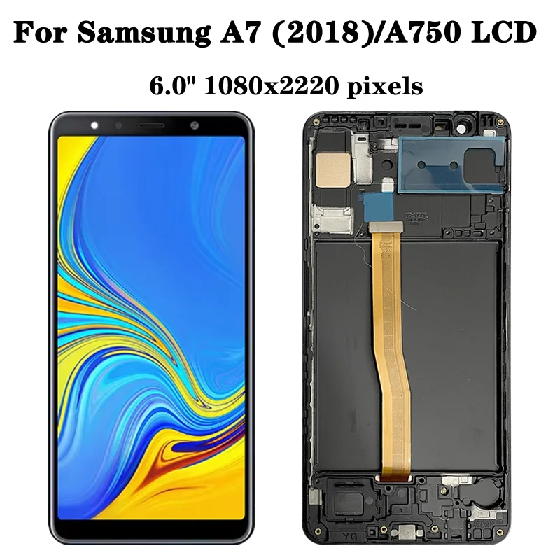 6.0 wysokiej jakości dla Samsung A7 2018 A750 LCD A750F A750FN wyświetlacz z ramką ekran dotykowy części zamienne do Digitizer — zdjęcie produktu 2