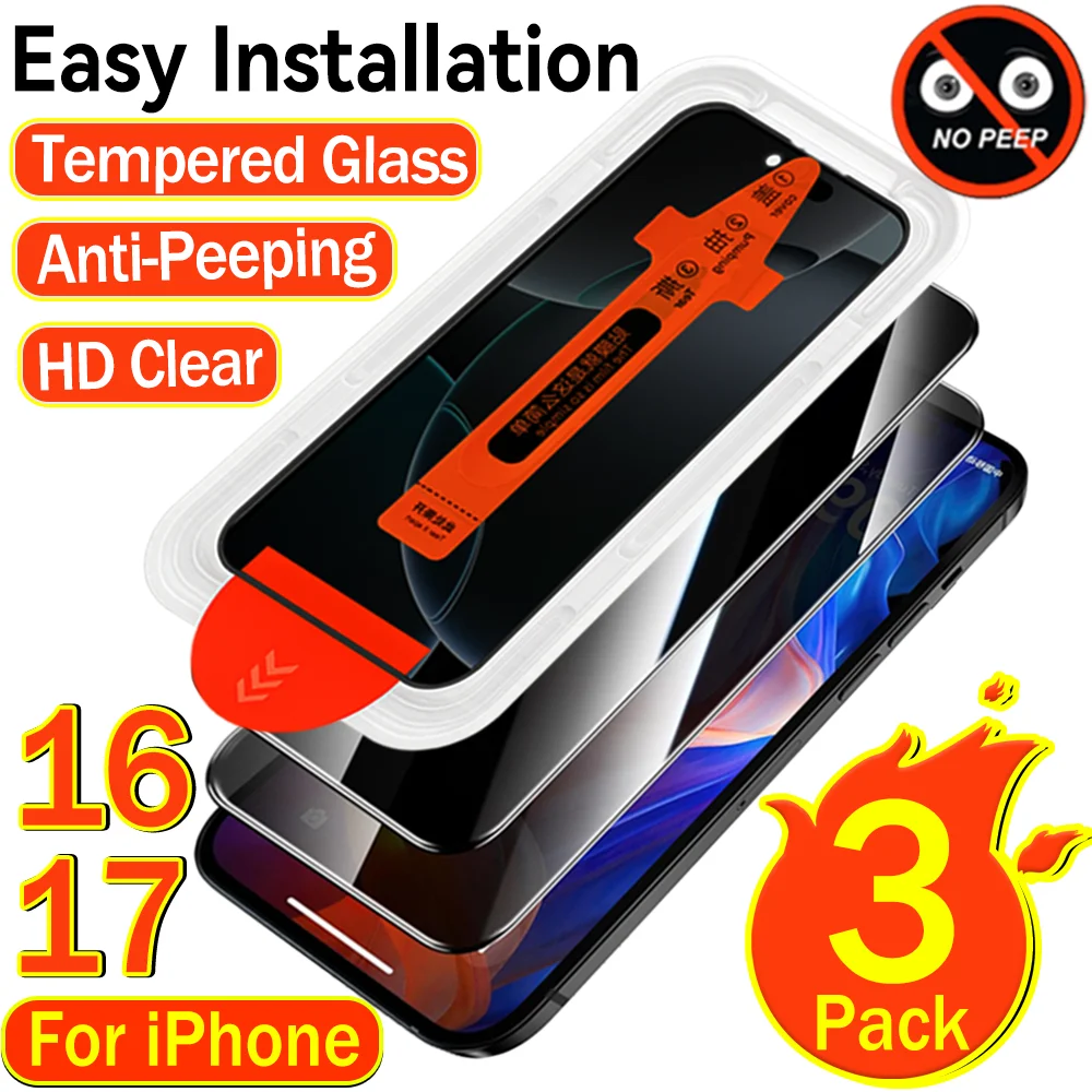 1-3pack for IPhone 17 16 Pro Max 16Plus 17Air Easy Installation Anti-spy/HD Clear Tempered Glass Screen Protector One-Click Film