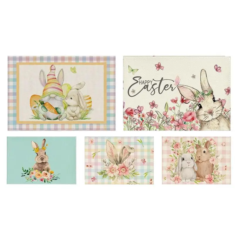 Easter Bunny Placemat Spring Table Mats Linen Placemat Non-Slip Heat Insulation For Easter Spring Holiday Party Home Decor