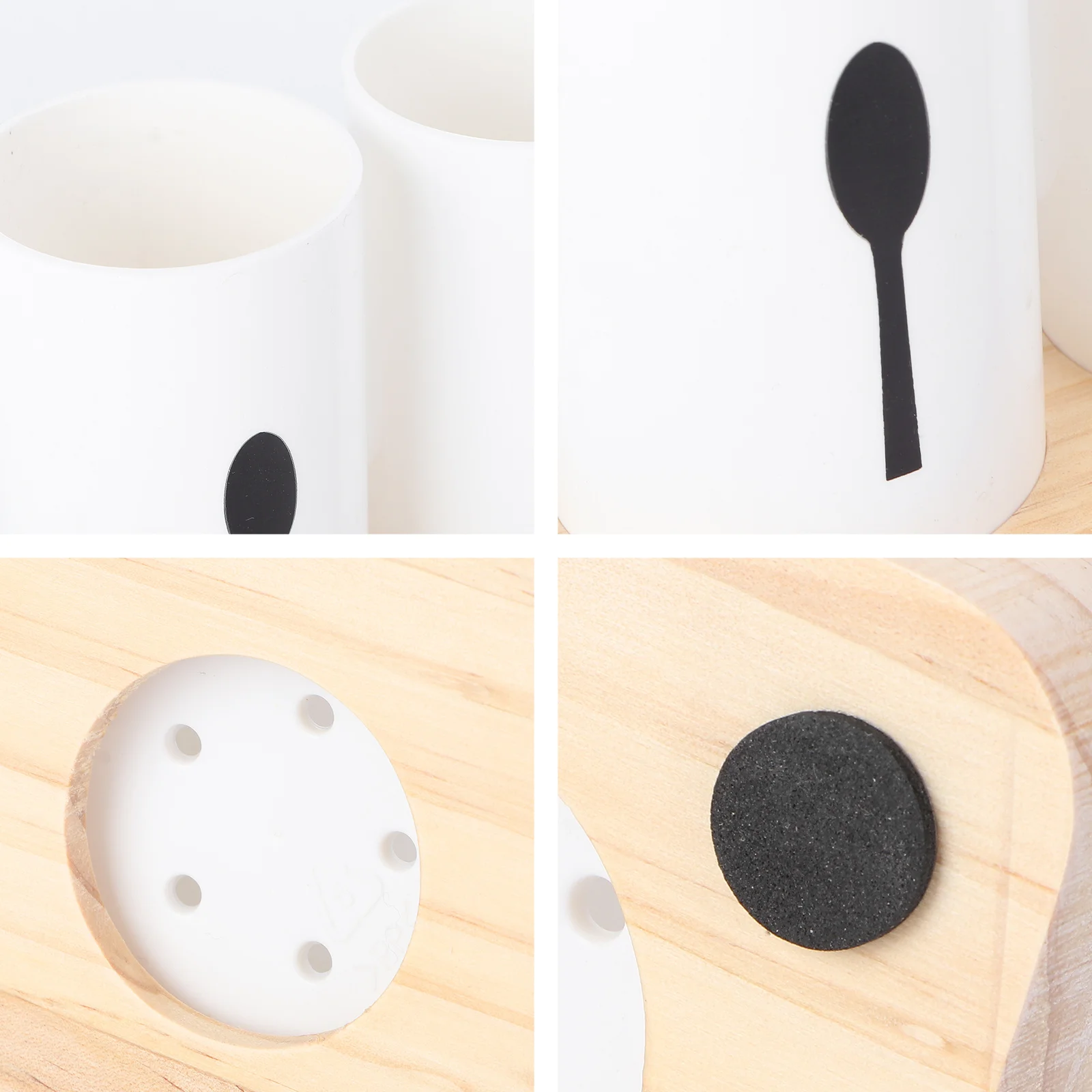 

1Pcs Oak Base Chopsticks Holder PP Utensil Organizer with Drainage Design Non-Slip Round Grooves for Kitchen Countertop Storage