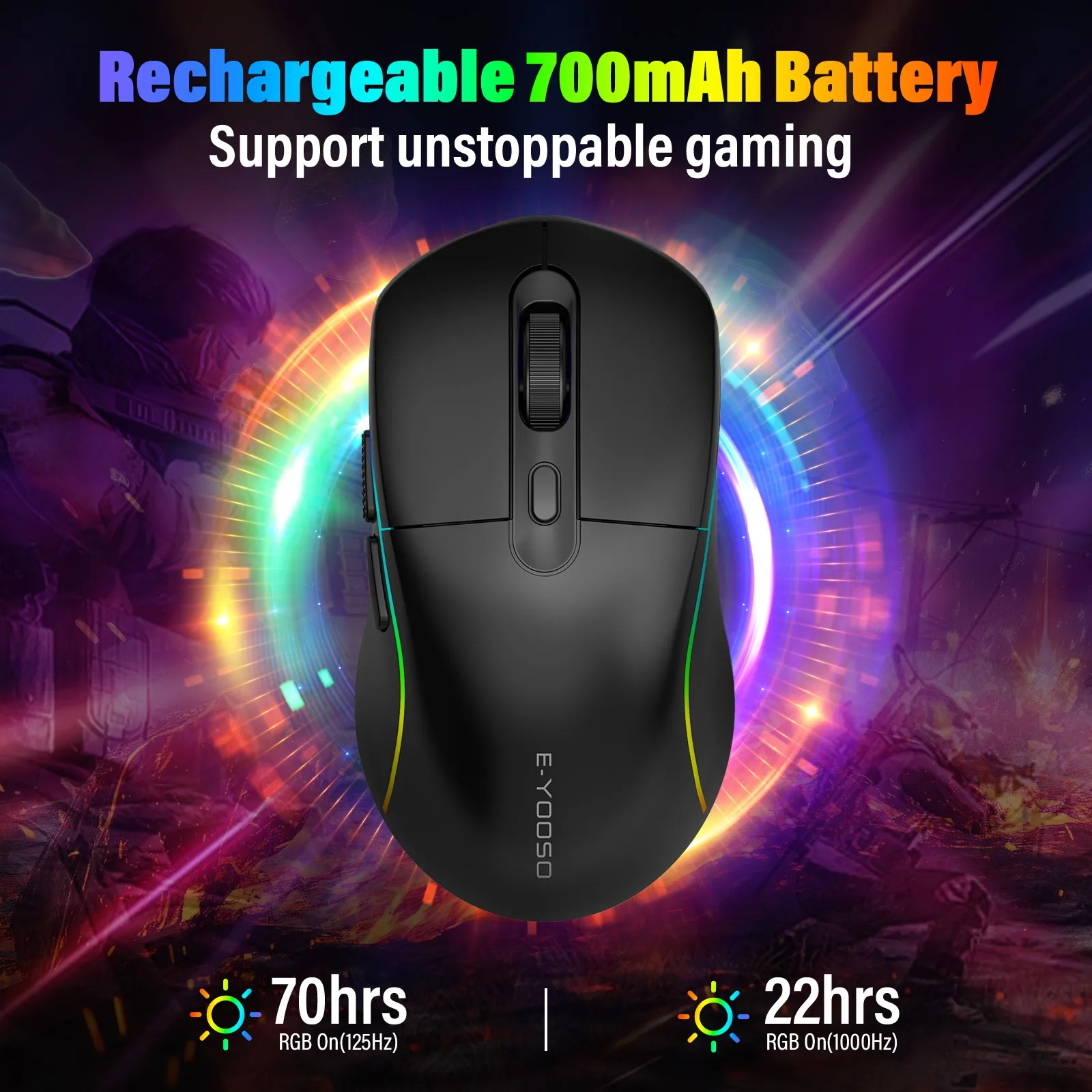 E-YOOSO Tri-Mode RGB Gaming Mouse Wireless BT 2.4G Type-C 4000 DPI 5 Levels 700mAh Battery Ergonomic Lightweight Mouse Office