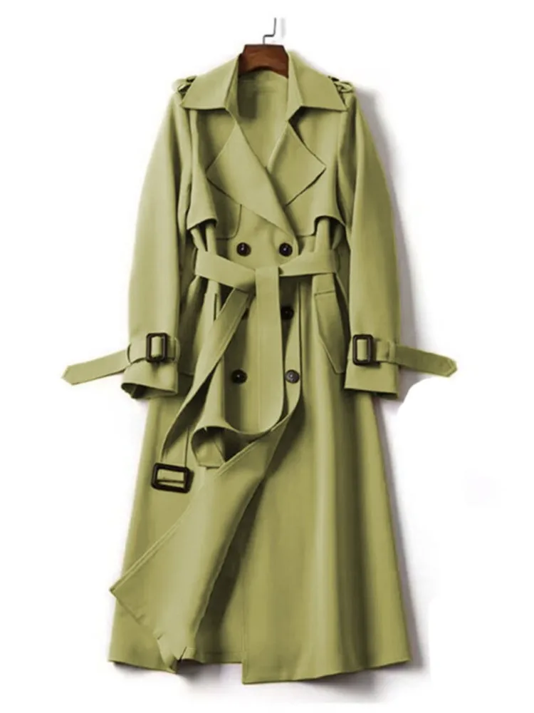 Women's Spring Autumn New Windbreaker Medium To Long Korean Edition Popular British Lace Up Coat Knee Length Coat