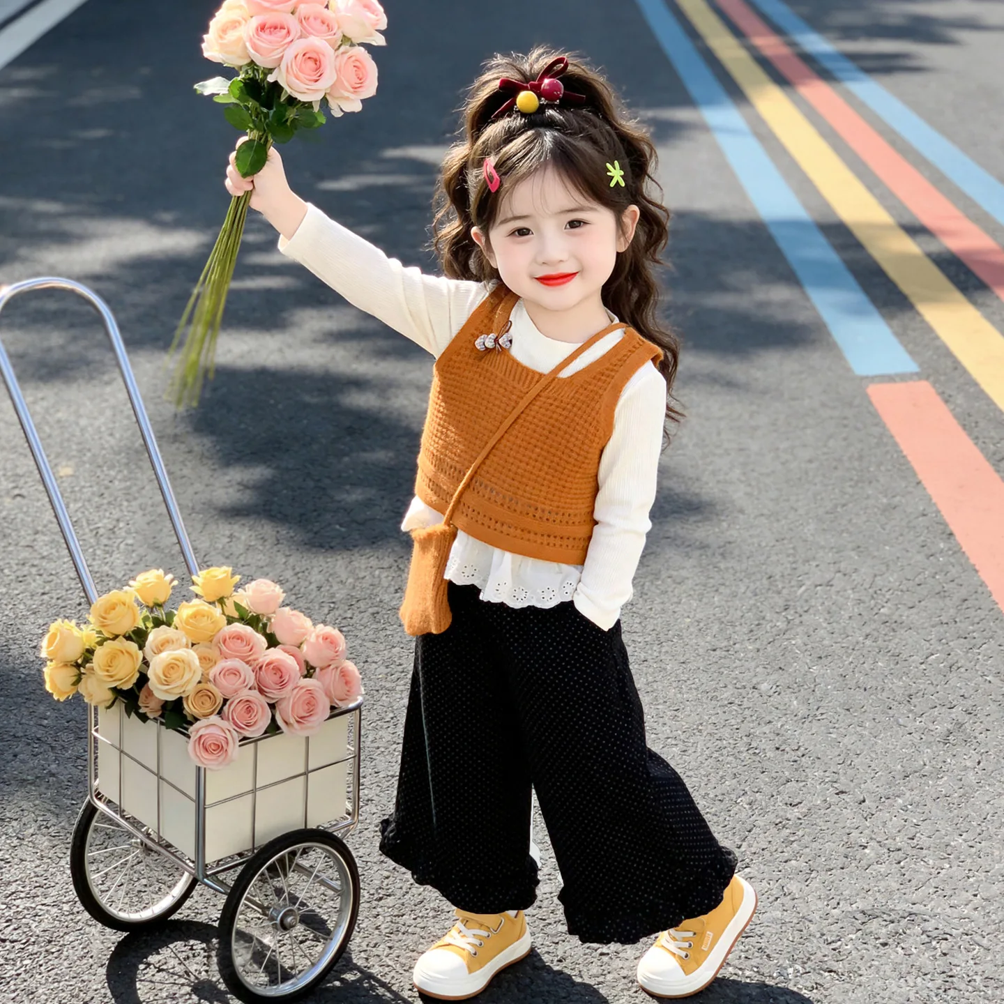 Girls' Spring and Autumn Winter Set 2026 New Korean Style Clothing Baby Treasure Knitted Tank Top 3-Piece Set