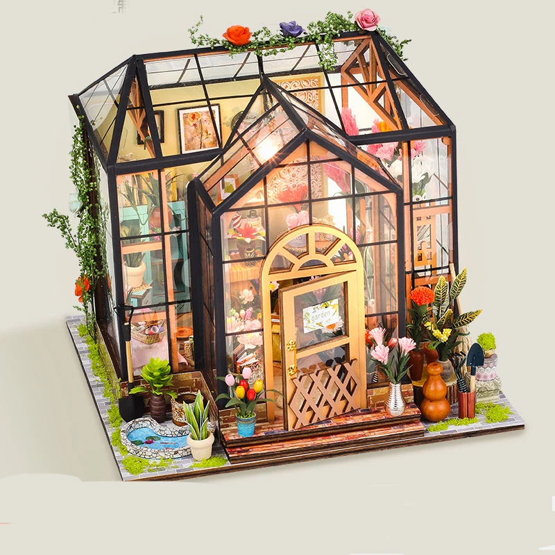 

Diy Dollhouse With Furniture Accessories Led Miniature Building Kits Hut Christmas cabin Houses For Friends Toys Birthday Gifts