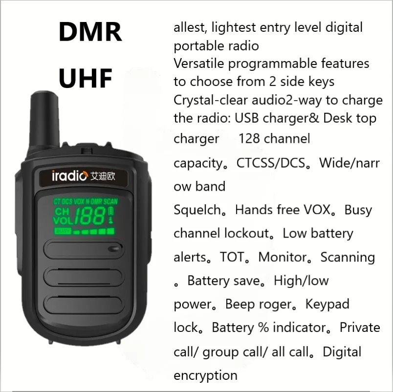 Iradio-Mini Digital Walkie Talkie, Kids Toys, DP-168, CE,, Marked Entry Level, Portable Radio, Mini DMR, Walkie Talkie, CP-168