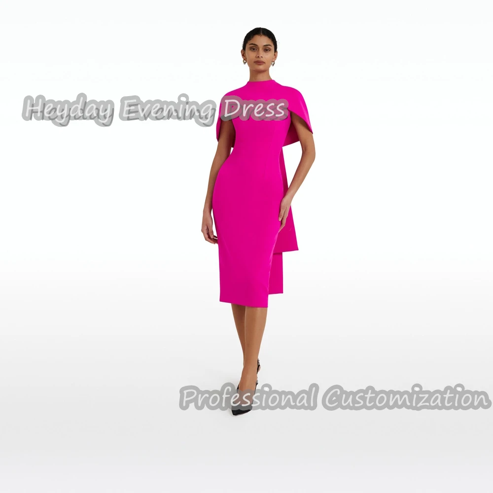 Heyday O-Neck Saudi Arabia Short Sleeves Straight Sexy Prom Gown Breast padding Crepe Knee Length Elegant  Dress For Women 2024