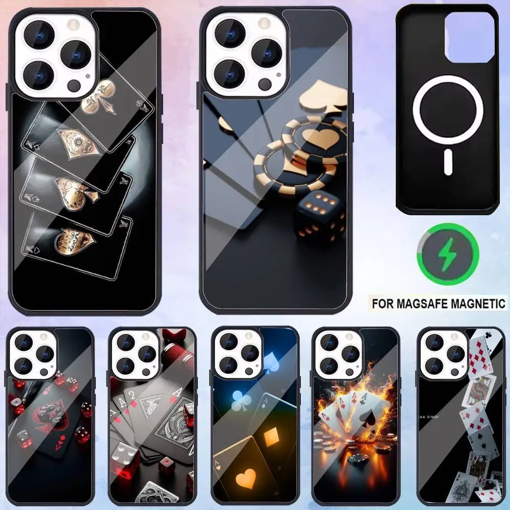 

cool Poker Phone Case For iPhone 16,15,14,13,12,11,Max,For Magsafe,Magnetic Wireless Charging Case