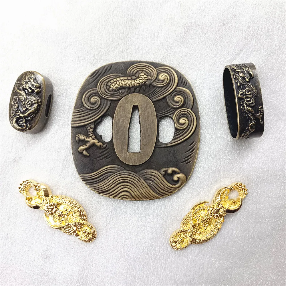 New Nice A Set Japanese Alloy Carved Tsuba Fuchi Menuki Kashira Fittings For Sword Katana Knifen DIY Accessories