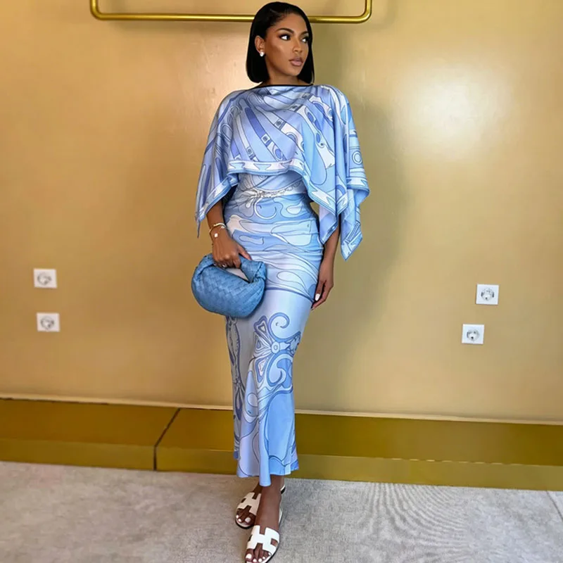 

Doyerl Elegant Vintage African Dresses for Woman Two Piece Set Party Club Wear Blouse Top and Maxi Dress Matching Sets Outfits