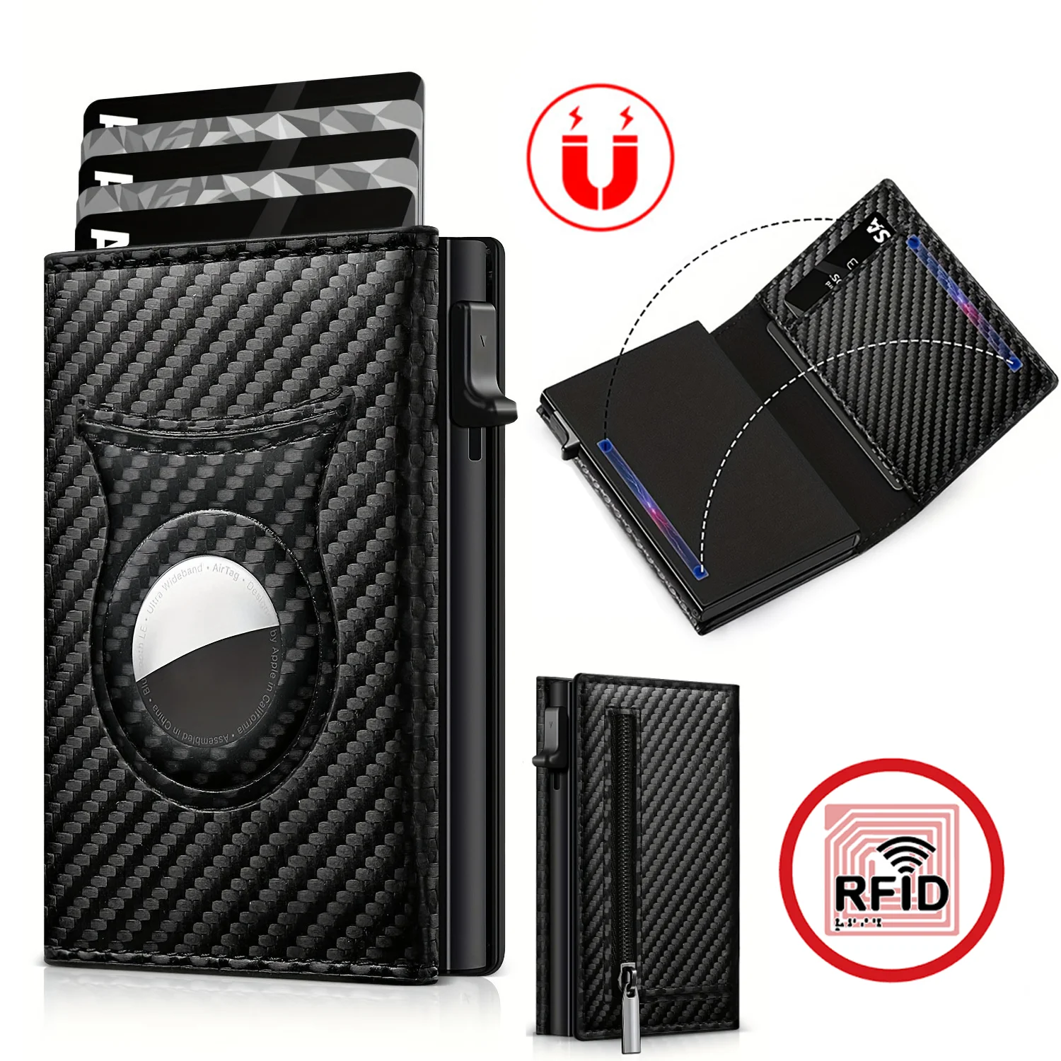 Anti Theft Credit Card Holder Men Wallets Carbon Fiber Wallet for Apple Airtag Small Coin Purse Minimalist Wallets for Air Tag