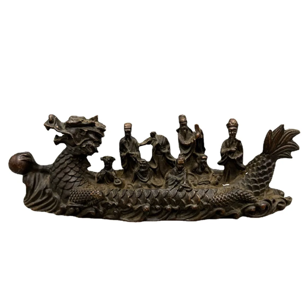 Antique Bronze Ware Collection: Eight Immortals Crossing the Sea, Dragon Boats, and Eight Immortals Bronze Statues Showing