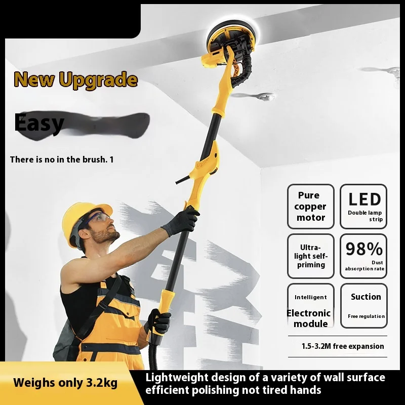 220V Electric Double Lamp Belt Wall Sanding Machine Long Pole DIY Polishing Sander for Metal Sandpaper Putty Tool Grinding
