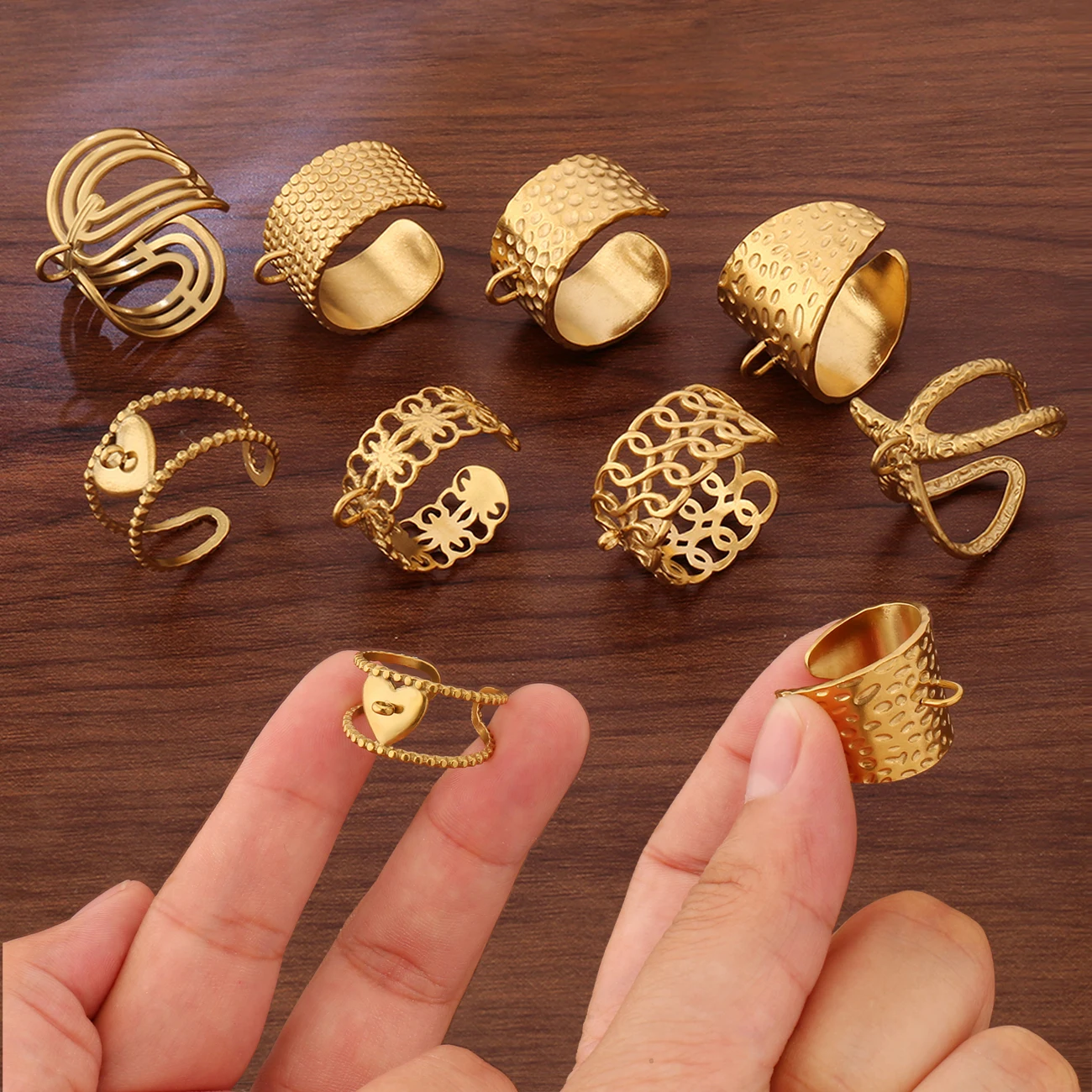 Anneaux ouverts réglables en forme d'étoile de mer en acier inoxydable, paramètres de géométrie, Base de bague à chaîne large pour la fabrication de bijoux, accessoires de bricolage, 2 pièces