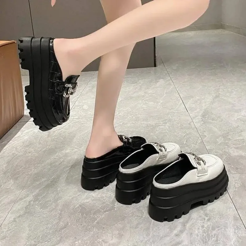 Women\'s Summer Half Slippers Fashion Sofe Leather Shoes Ladies Wedges Mules BaoTou Woman Thick Sole Japanese Style Shoes 2024