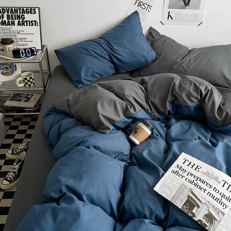 3-piece double color duvet cover + pillowcase, bedding set, soft and breathable bedroom or guest room (without core)
