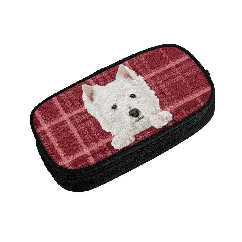 West Highland-estuches para lápices con diseño de perro Terrier blanco, estuche grande de almacenamiento para estudiantes, papelería para niñas y