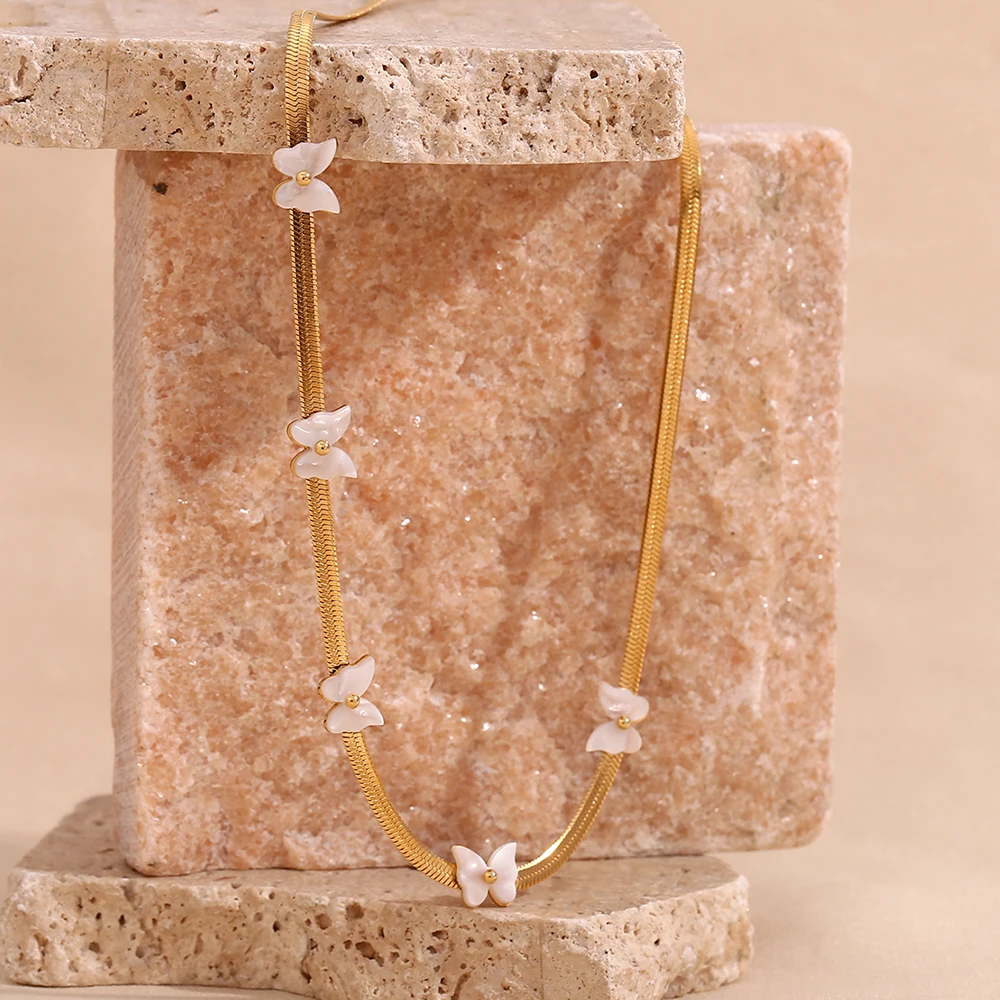 

E.B.belle Blade Chain Shell Butterfly Necklace Waterproof 18K Gold Plated Jewelry 316L Stainless Steel Decoration