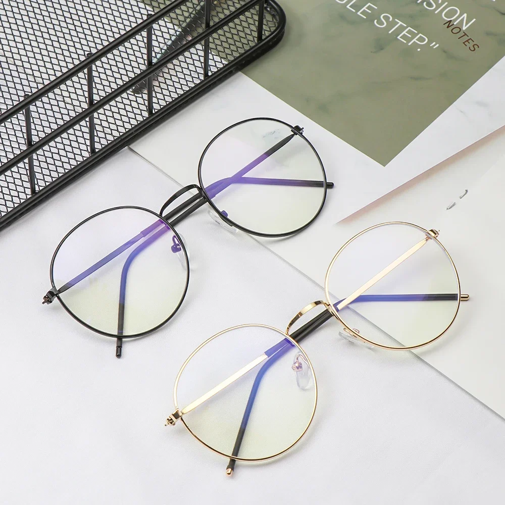 Fashion Anti-Blue Light Glasses for Women Men Round Glasses Computer Glasses Ultra Light Metal Frame Eyeglasses Optical Eyewear