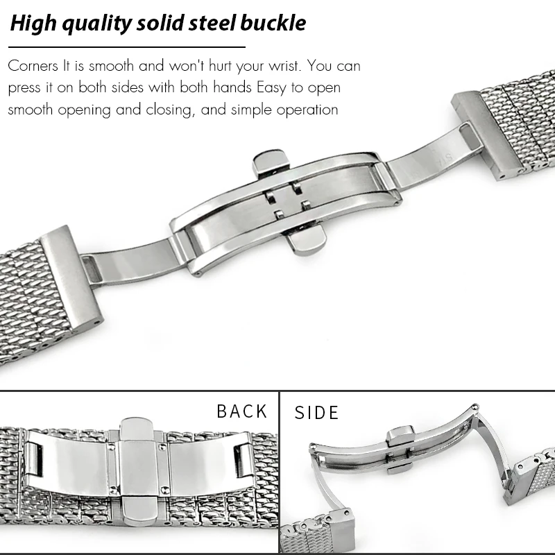 سوار ساعة من الفولاذ المقاوم للصدأ مقاس 20 ملم لساعة بريتلينغ توب تايم B01 حزام ساعة معدني منسوج من الفضة ميلانو #3