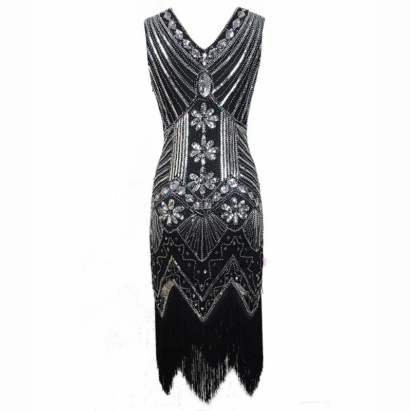 Женское платье 1920-х годов с блестками и v-образным вырезом в стиле «Великий Гэтсби», облегающее вечернее платье с кисточками и бисером, вечернее платье-хлопушка для бальных танцев, танго, латинских танцев Dr MN3