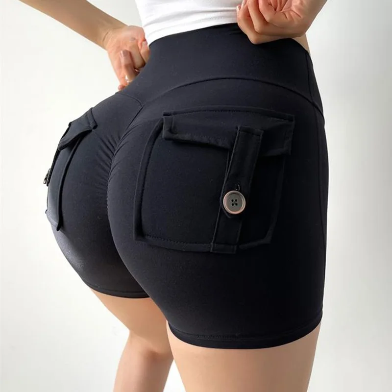 Cloud Hide Women Pocket Yoga Shorts Fitness High Waist Short Gym Workout Tights Sports Plus Size Quick Dry SEXY Butt Leggings XL