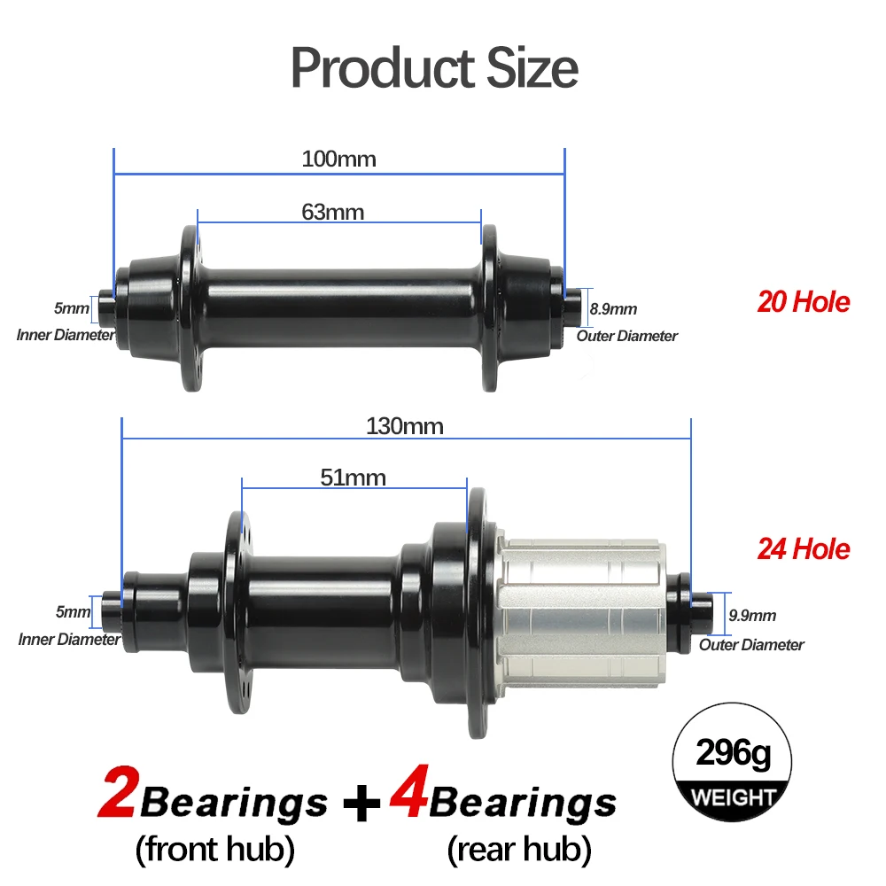 Road Bike Hubs with Sealed 6 NBK Bearings QR Axle 20 Holes for Bicycle HG System 11-12 Speed Aluminum V Brake 4 Pawl Bike Hubs