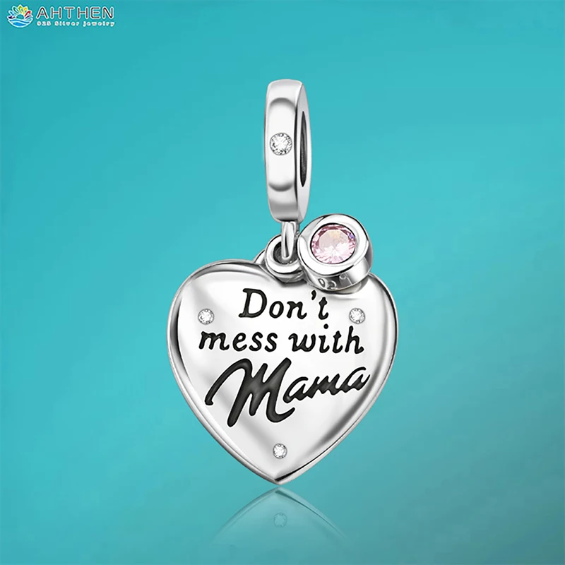 

Ahthen 925 Sterling Silver Beads Mom heart-shaped Dangle Charm fit Snake Chain Bracelets Necklaces for Women Jewelry Making