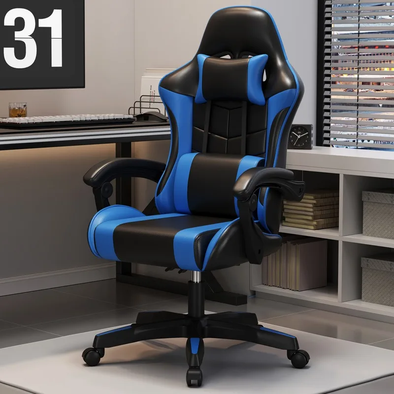 Ergonomic Racing Gaming Chair Adjustable Swivel PU Leather with Headrest and Lumbar Support For Office Computer Living Room
