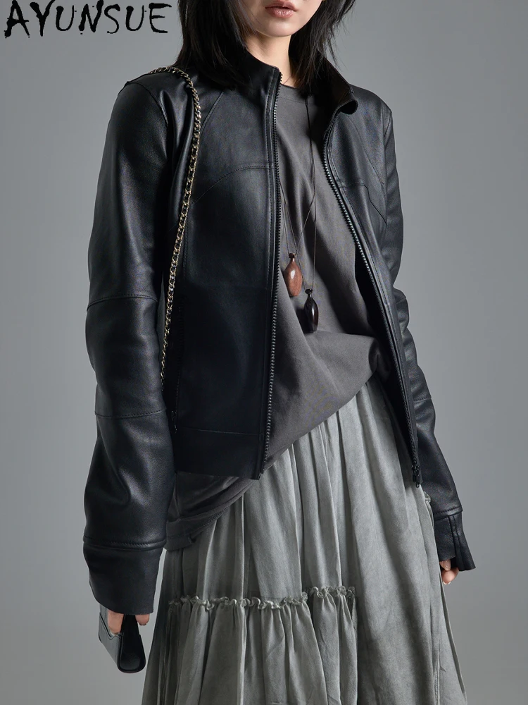AYUNSUE Genuine Leather Jacket for Women 2025 Real Sheepskin Womens Coat Stand Collar Autumn Clothes Slim Fit Jaqueta Feminina