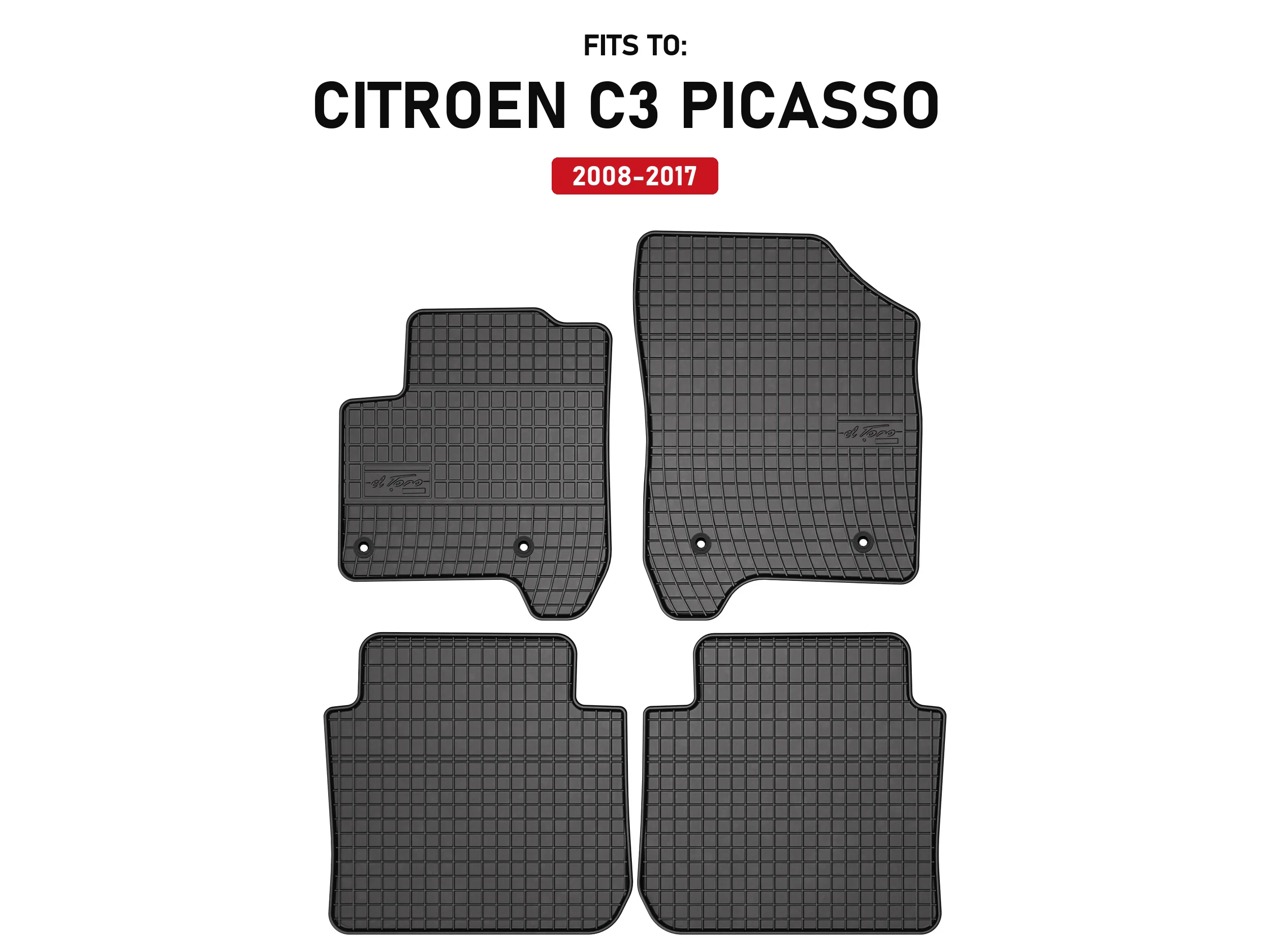 Zwarte auto-rubbermatten voor: Citroen C3 Picasso 2008-2017 minivan