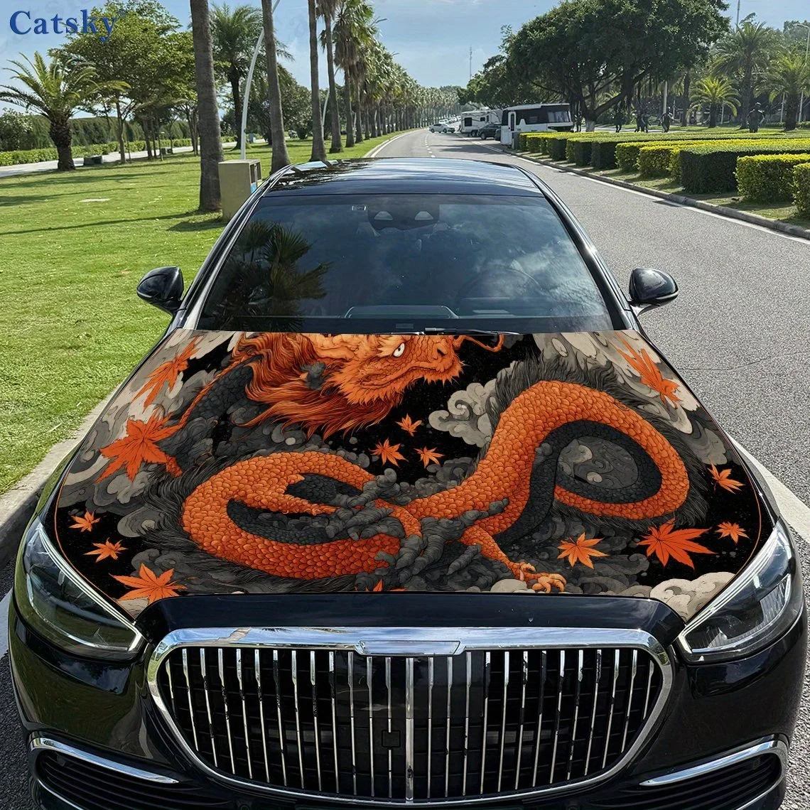 

Orange Dragon Car Hood Sticker PVC Self Waterproof Stick, Striking Auto Exterior Accessories Decor Protect Gift for Car Lover