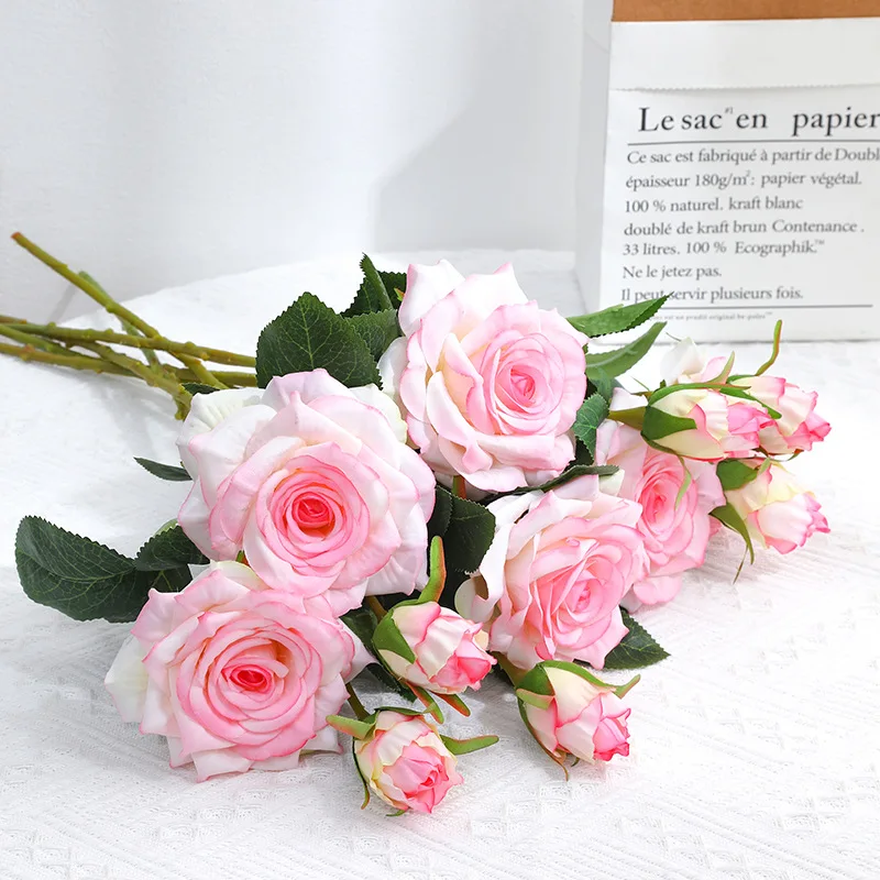 

4Pc Simulation 2Head Feel Moisturizing Rose Fake Flowers for Home Party Event Decor Wedding Hall Flower Arrangement Scene Design