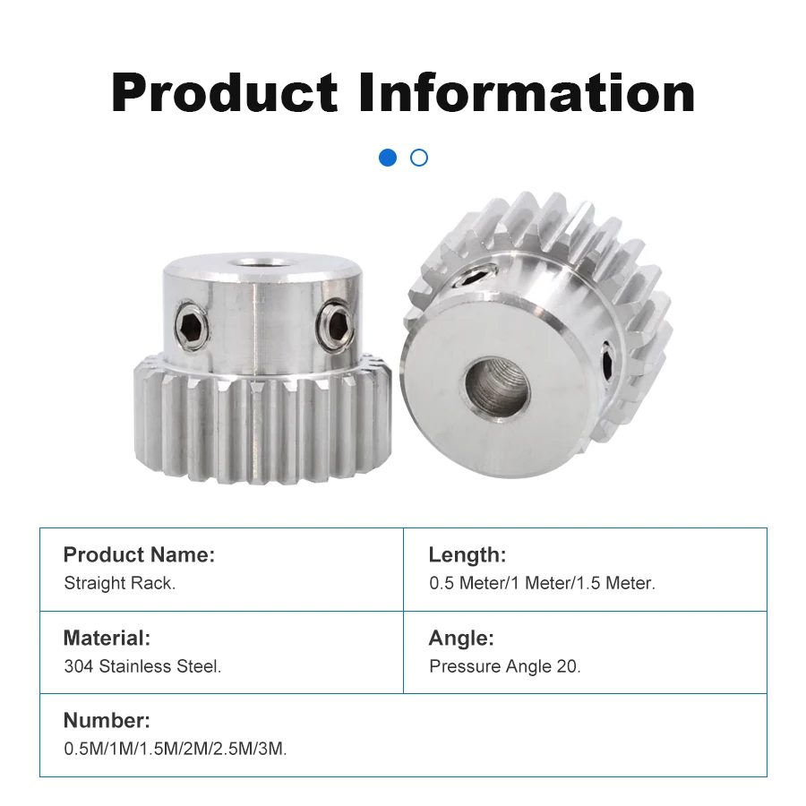 1 Set 304 in acciaio inox Rack Rail Spur Gear Rack dritto 1 modulo 20 denti foro 6-10mm pignone parti CNC possono essere personalizzate