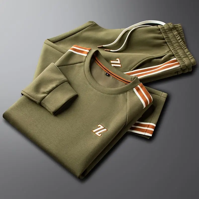 

Мужской новый тренд, модный, приталенный крой, полосатые контрастные цвета, вышивка букв, весенне-осенний спортивный комплект из двух предметов для отдыха.