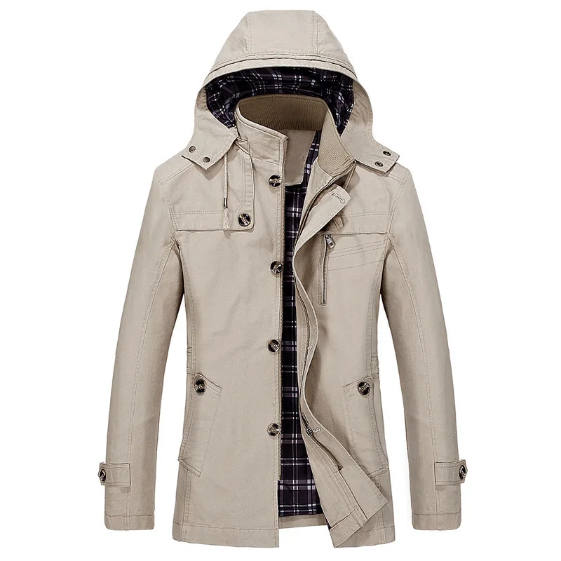 Washed Mid-Long Cotton Jacket Men's Plus Size Casual Outerwear