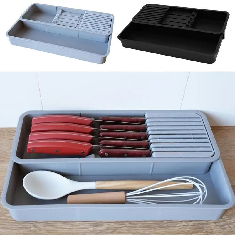 Knife Drawer Organizer Extended Shelf With Detachable Partition Design Multifunctional Cutlery Fork Spoon Compartment Storage