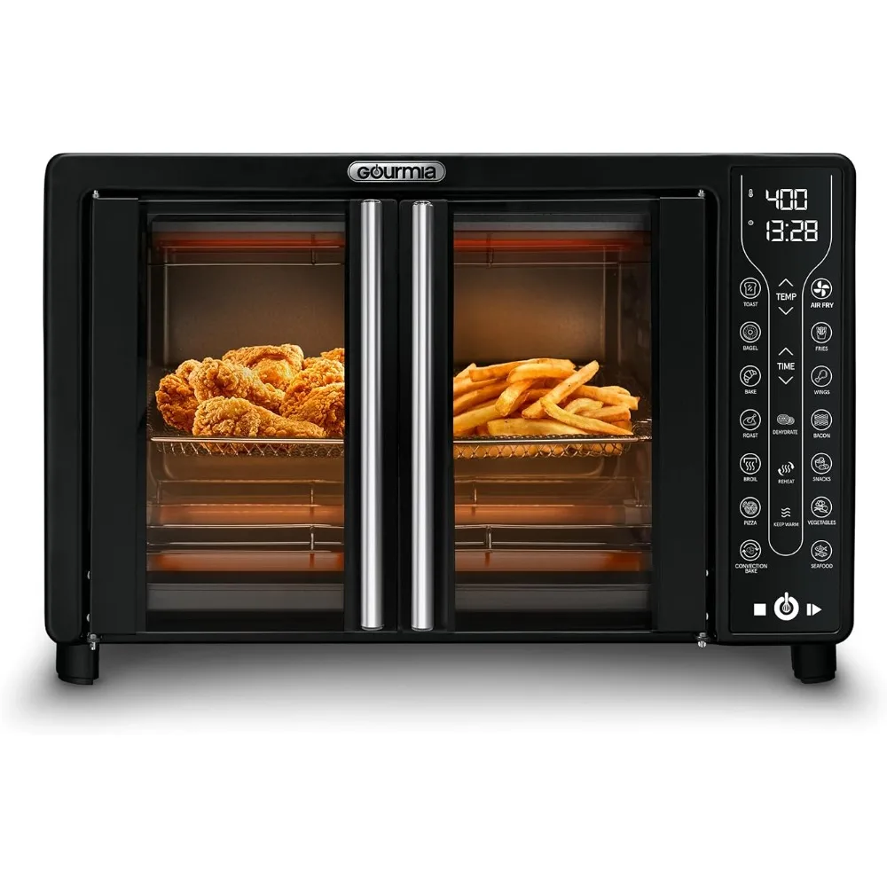 Air Fryer 17 cooking presets 1700W french door digital air fryer oven 24L capacity accessories, convection rack,Large,Black