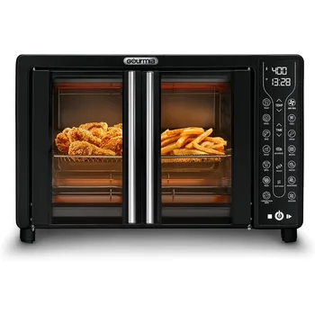 Image Air Fryer 17 cooking presets 1700W french door digital air fryer oven 24L capacity accessories, convection rack,Large,Black