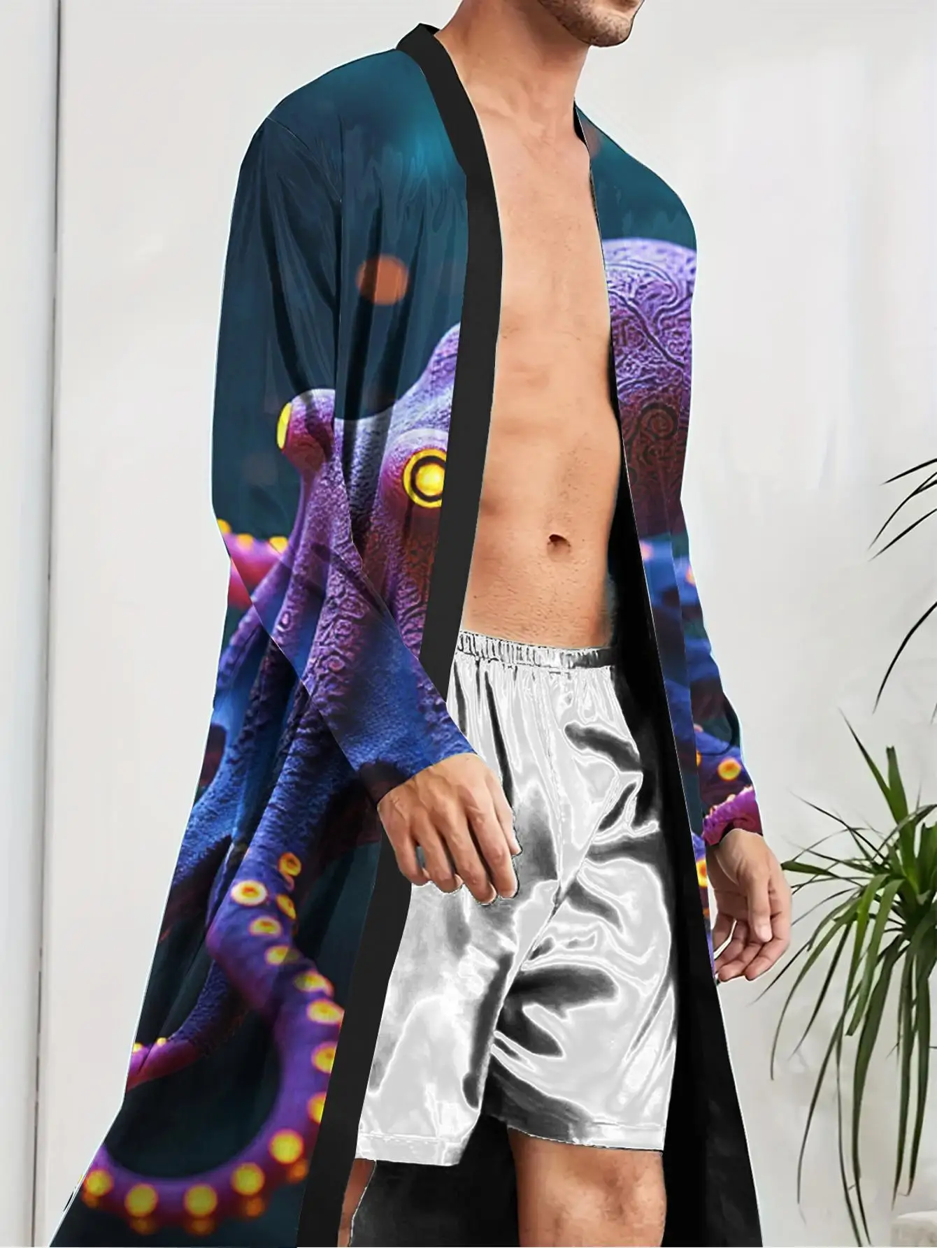 

1pc Men's Robes 2026 Spring/Summer Bathrobe Polyester Nightie for Men Sleepwear 3D Printed Dressing Gown Graphic Sleepwear