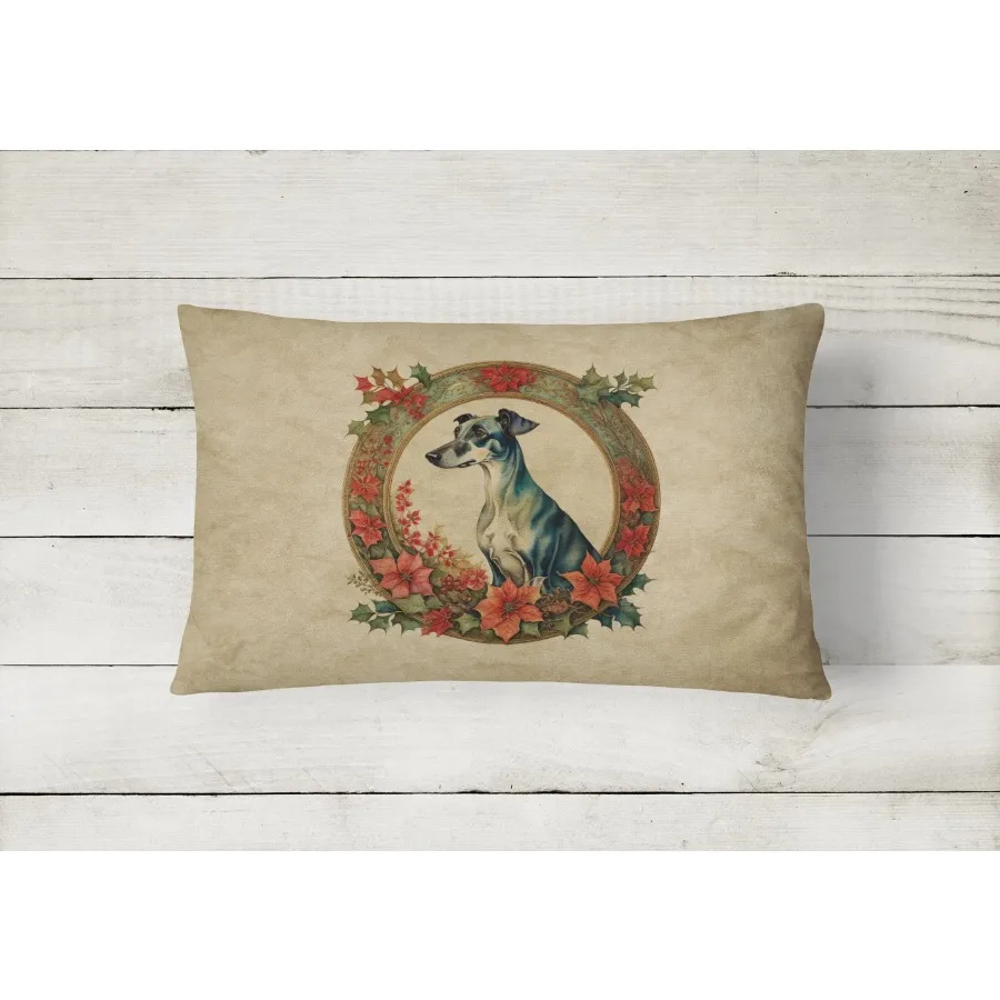 Christmas Frame Throw Pillow Indoor Outdoor Couch Bed Patio Washable Greyhound 2374 12Hx16W