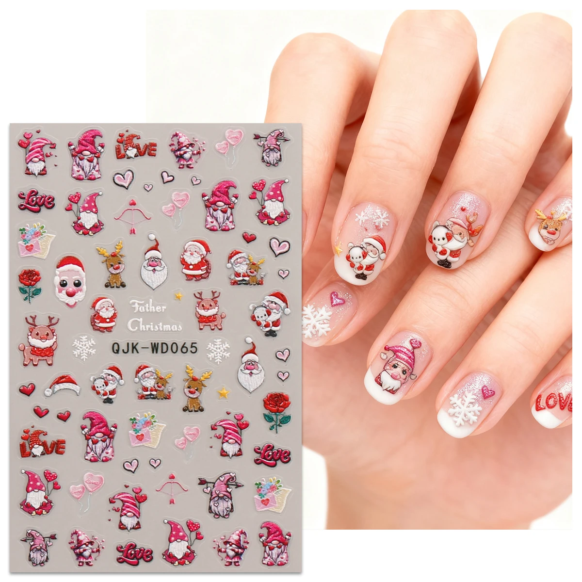 สติกเกอร์ติดเล็บลายคริสต์มาสฤดูหนาว 2 ชิ้น, สติกเกอร์ติดเล็บลายนูนแบบศิลปะ, ใช้งานง่ายสำหรับตกแต่งเล็บ, DIY