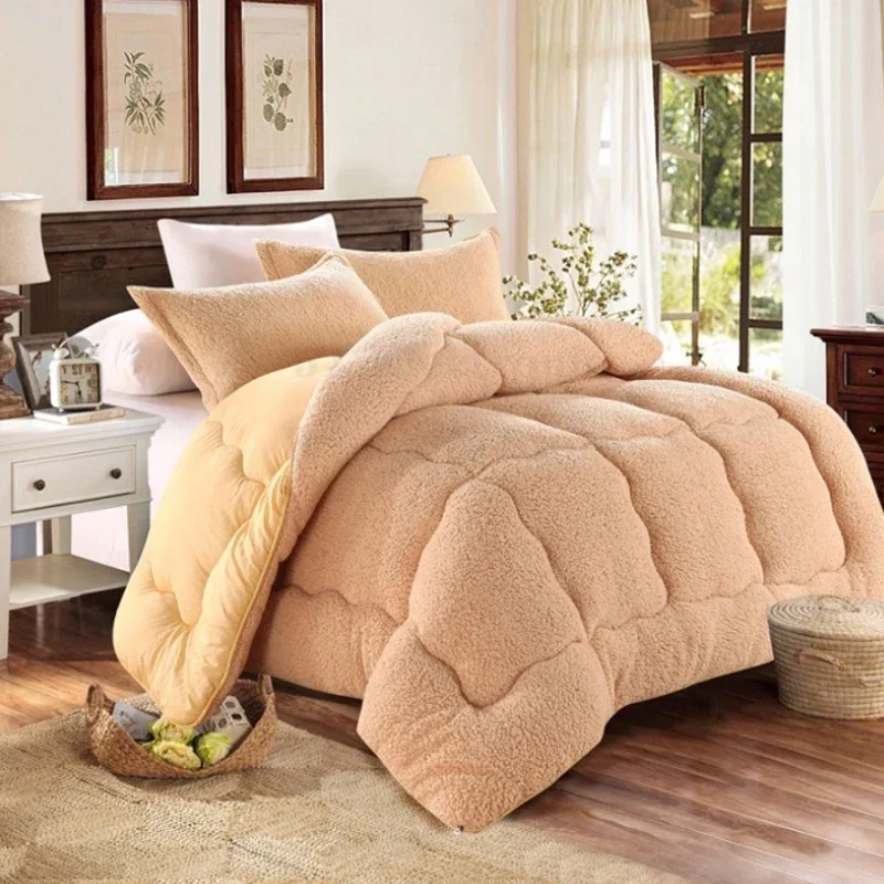 Promotion Thicken Warm Winter Quilted Quilts - Lamb Velvet Double Blanket - Cashmere Comforter for Queen Size